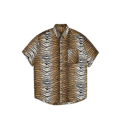 Leopard print shirt men Korean trendy handsome short-sleeved shirt