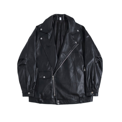 PU leather retro fashion inspired loose fit biker jacket