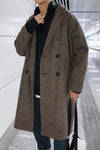 Mid-length suit collar plaid check loose woolen coat