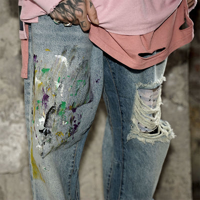 regular denim casual low-waist loose ripped jeans