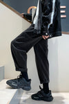retro black straight wide leg roll up ankle casual pants