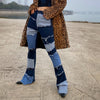retro hippie high waist stitched denim raw edge finish slightly flared Girl jeans