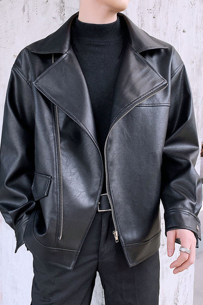 loose fit PU leather biker jacket