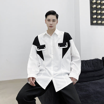 stitching contrast color long-sleeved shirt