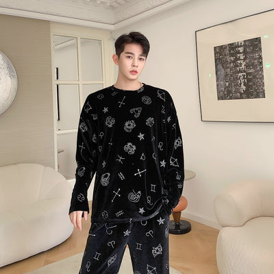 rhinestone embroidered velvet long sleeve sweatshirt in black