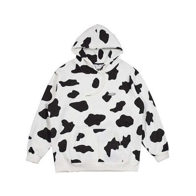 Cow printed loose casual hooded sweater