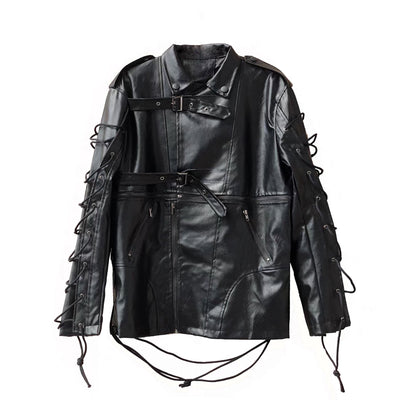 Street  Band Zipper Removable Multi-Piece Medium Long Leather Girl Jacket