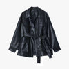 multi-pocket loose fit casual PU leather jacket in black