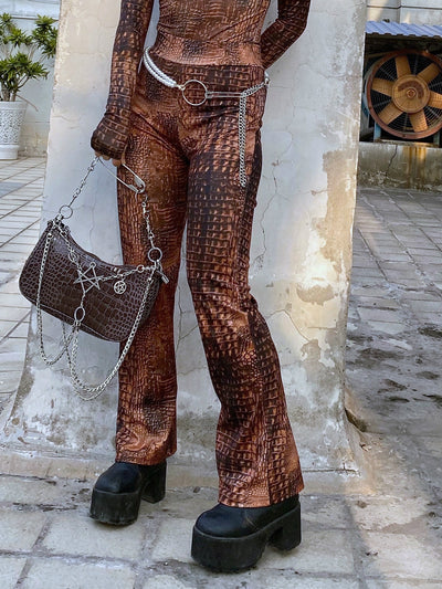 Lizard snake pattern high waist straight fit snake joggers Girl casual pants