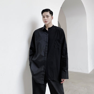 stitching long-sleeved dark black shirt