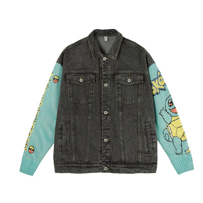 denim casual knitted sleeve stitching jacket