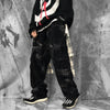 Tie-dye corduroy fake stitching two pieces with checkered apron layer casual pants