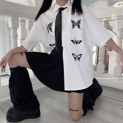 short-sleeved butterfly printed shirt