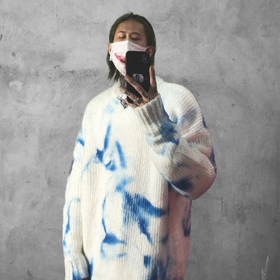 Graffiti tie-dye washed out knitted jumper gradient knitwear sweater