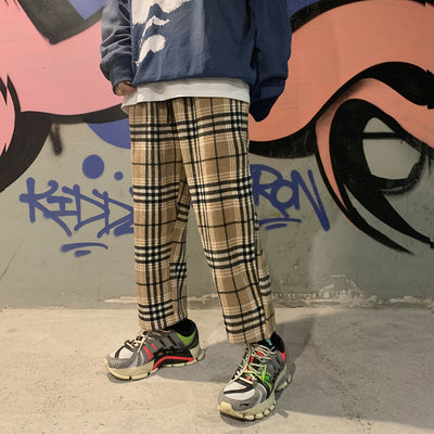 Plaid woolen check Korean skater casual ankle pants in 2 colors