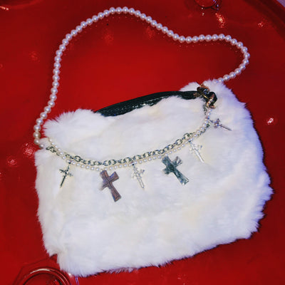 Original pearl chain cross decoration Girl shoulder bag
