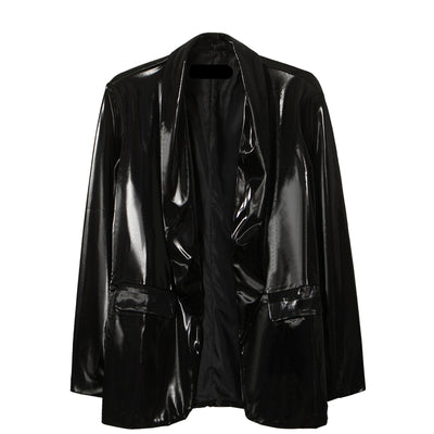 flat collar Black long sleeve jacket