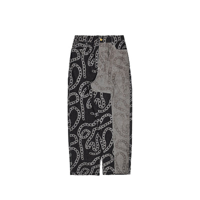printed loose straight trousers