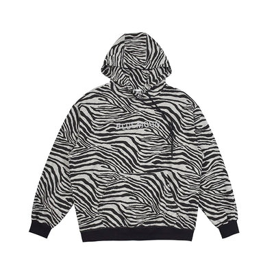 zebra pattern long sleeved hooded sweater