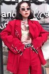 New Metal Ring hoops Loose fit oversize Wine Red Girl Blazer
