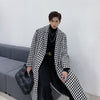 Houndstooth high fashion long Men woolen trench coat