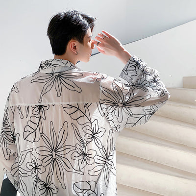 long-sleeved chiffon embroidery shirt