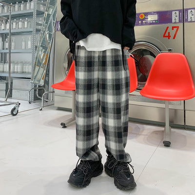beam adjustable plaid check casual pants in 3 colors