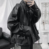 Loose fit PU leather multi-pocket  stand collar retro biker jacket