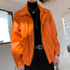 PU leather cropped boxy fit multi-pocket jacket in orange