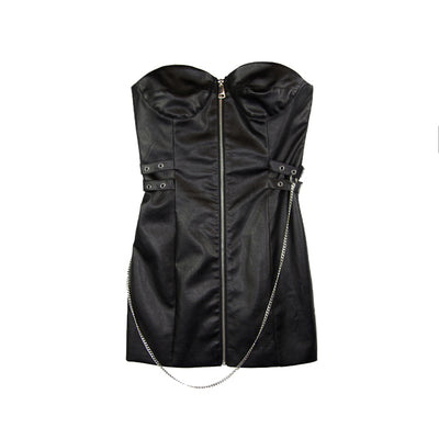 leather tube top chain black dress