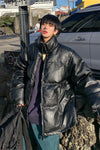 PU fake leather Korean skater thick puffer jacket