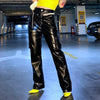 High waist wide leg pu fake leather Girl trousers