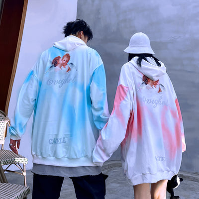 hooded loose pink and blue jacket
