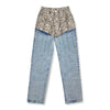 Washed out stitched denim & PU leather snake pattern chain straight fit Girl jeans