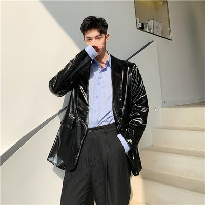 flat collar Black long sleeve jacket