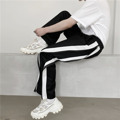 Summer wide-leg black and white contrast color casual pants