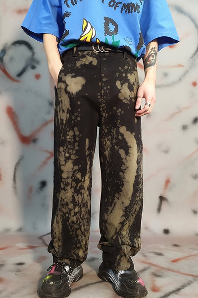 Mixed color tie-dyed loose fit gradient casual denim trousers