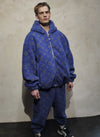 LV fleece hooded jacket handmade recycled faux fur bomber in blue