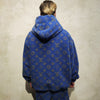 LV fleece hooded jacket handmade recycled faux fur bomber in blue