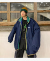 multi color stitched reversible Korean skater jacket in blue