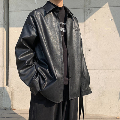 Spring wild leather jacket in black