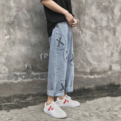 printed casual loose straight jeans