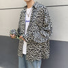 Long sleeve leopard print loose  fit animal graphic shirt