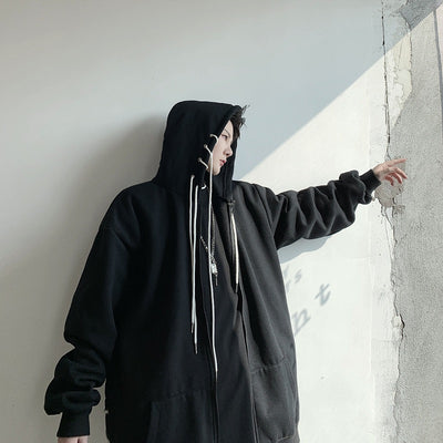 Multi string and hoops finish loose fit hoodie