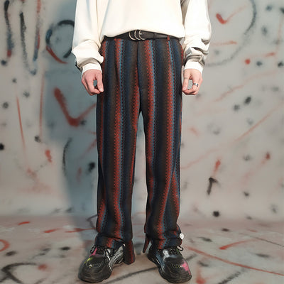 Retro nostalgic color striped loose casual pants men's fashionable straight trousers