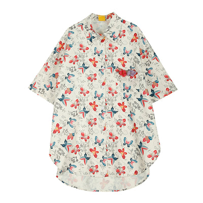 loose  butterfly printed short-sleeved shirt
