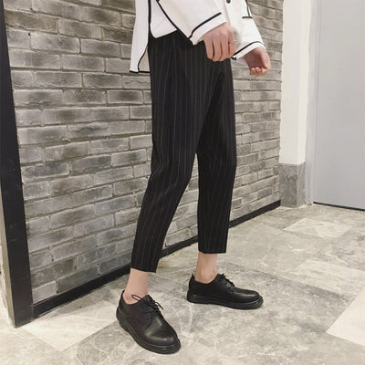 Pinstripe Cropped length Korean skater ankle smart trousers