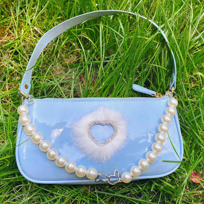 glittering love macaron blue pearl chain handbag
