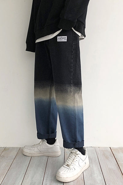 Straight fit gradient tie-dye denim jean trousers