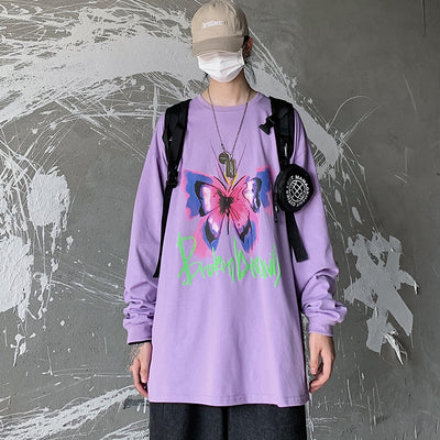 round neck butterfly printed loose sweater